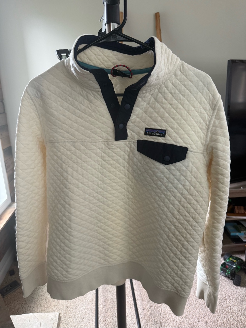 Patagonia Organic Cotton Diamond Quilt Snap Pullover Sweatshirt Women’s M Ivory - Picture 2 of 3